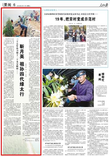 2019-06-11
三十五年接力种下二十多万棵树——靳月英 祖孙四代绿太行
靳月英老太太96岁了,她带领儿孙35年种下的树,爬满8架山19面坡。那是他们一捧一捧抠土填坑种出来的20多万棵树。
当年的河南淇县鱼泉村,放眼尽是荒山秃岭。太行本就陡峭,石多、土少、缺雨、漏肥、蒸发量大。鱼泉一带是石灰岩构造,“种草草不长,栽树难乘凉”。靳月英1984年退出村委妇女主任岗位,她是老烈属,拥军模范,那年从北京开拥军模范会回来,她就跟儿子说要进山去种树。 【详细】