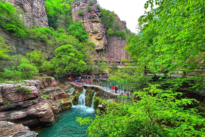 谷雨蒙蒙河南云台山春景如画云海翻涌