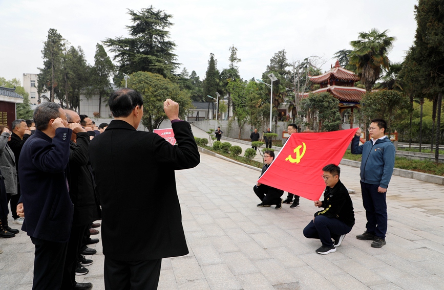 内乡县党员干部向党旗宣誓。赵鑫磊摄