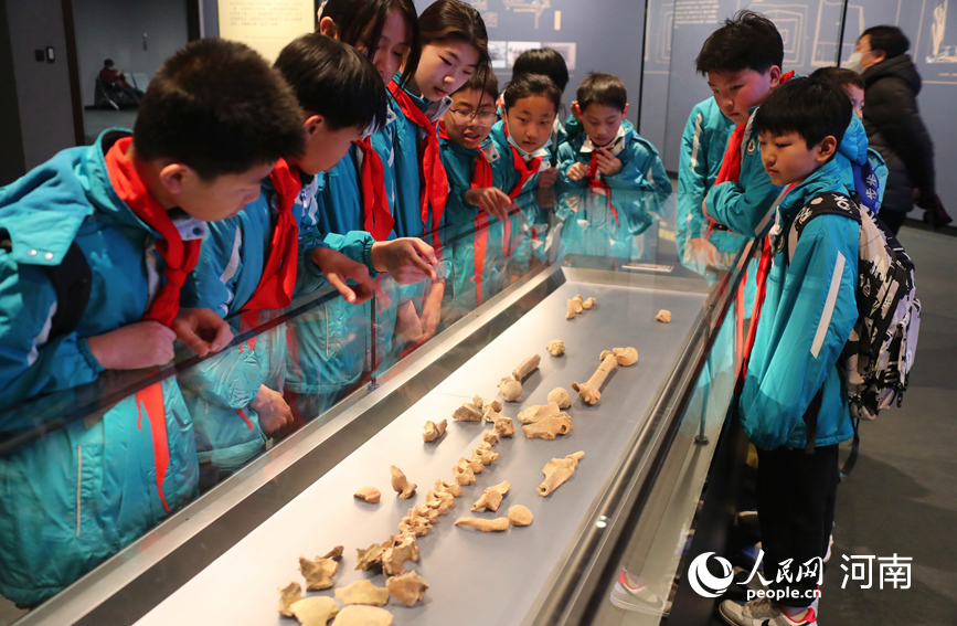 学生在殷墟博物馆新馆参观。人民网 霍亚平摄