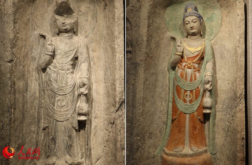 “最美观音”造像数字虚拟修复前后对比照。人民网 宋芳鑫摄