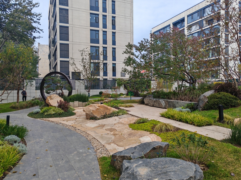 璞芯花园位于胜利路与昆吾路西北角，融合自然元素与  生活美学理念，被打造成生态缤纷的植物博物馆。孟莹摄