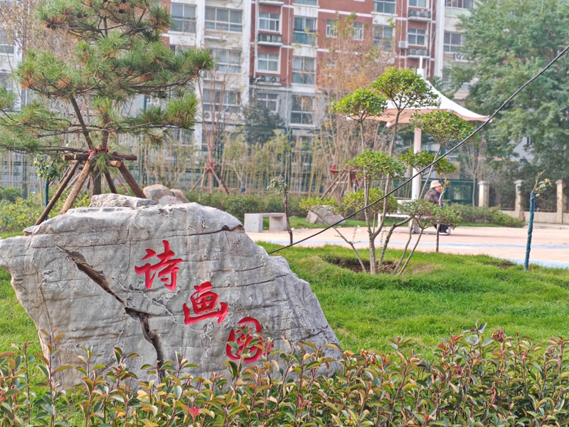 诗画园位于苏北路与盘锦路西南角，以郑板桥诗画为主题，营造出独具文化属性的诗画氛围。孟莹摄