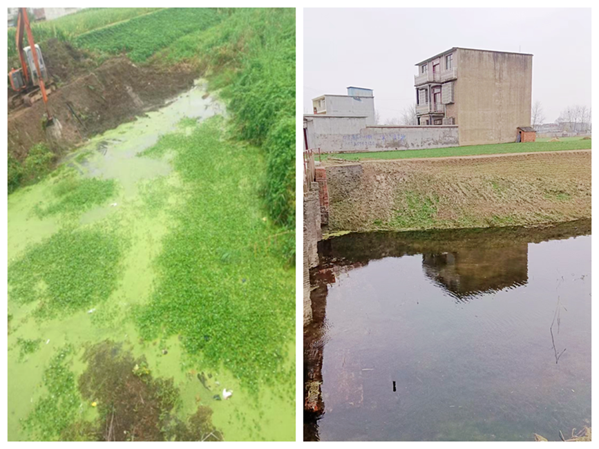 谷河河道整改前（左）与整改后（右）。驻马店市委督查室供图