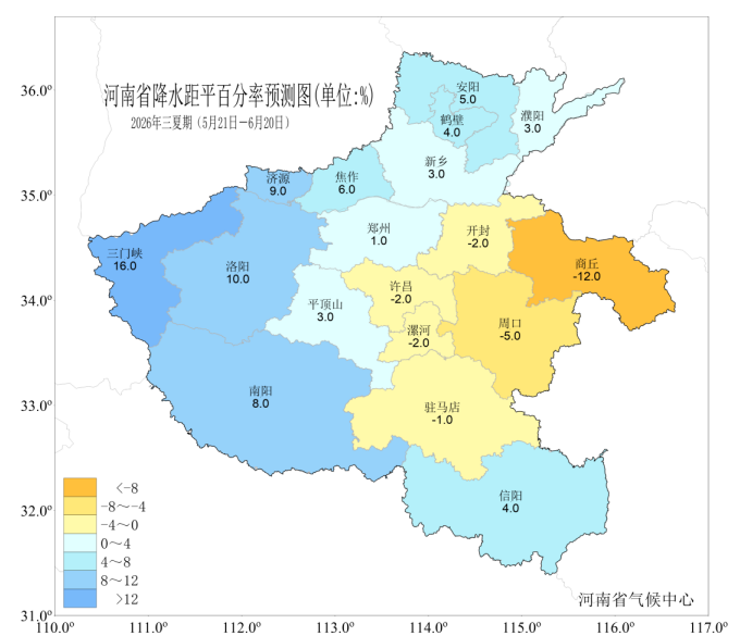 河南省降水距平百分率预测图。河南省气象局供图