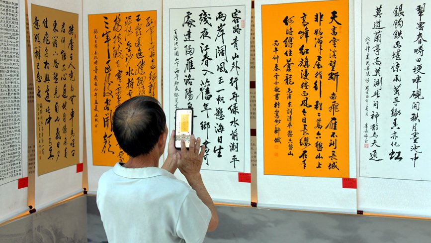 群众在欣赏书法。赵明辰摄